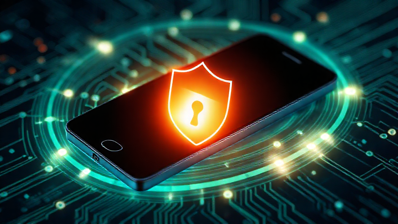 Imagem de um celular protegido contra vírus e malware com ferramentas de segurança online.