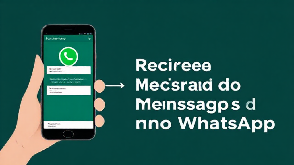 Imagem de smartphone exibindo interface do WhatsApp e dica de recuperação de mensagens.