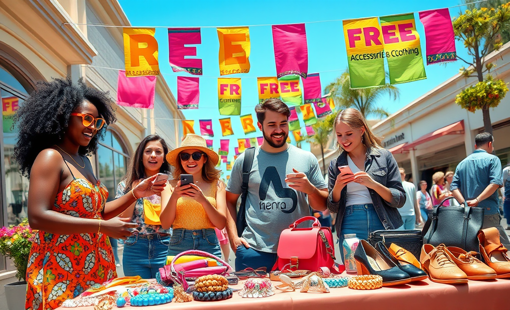 Imagem de promoção de acessórios e roupas grátis da SHEIN.